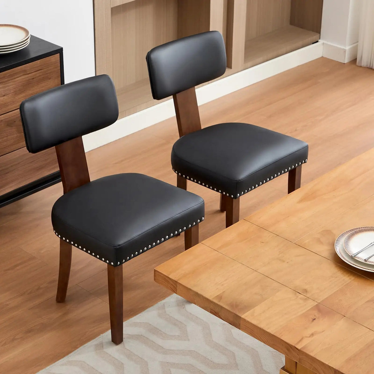 Conjunto de 2 Cadeiras de Jantar Modernas Estofadas, em Tecido de Linho, com Encosto Curvo e Estrutura em Madeira Maciça, Cadeiras Auxiliares para Sala de Estar, Escritório ou Quarto