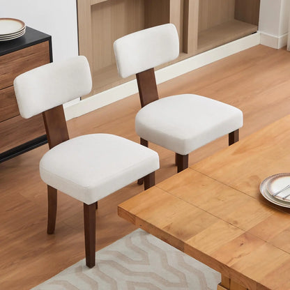 Conjunto de 2 Cadeiras de Jantar Modernas Estofadas, em Tecido de Linho, com Encosto Curvo e Estrutura em Madeira Maciça, Cadeiras Auxiliares para Sala de Estar, Escritório ou Quarto