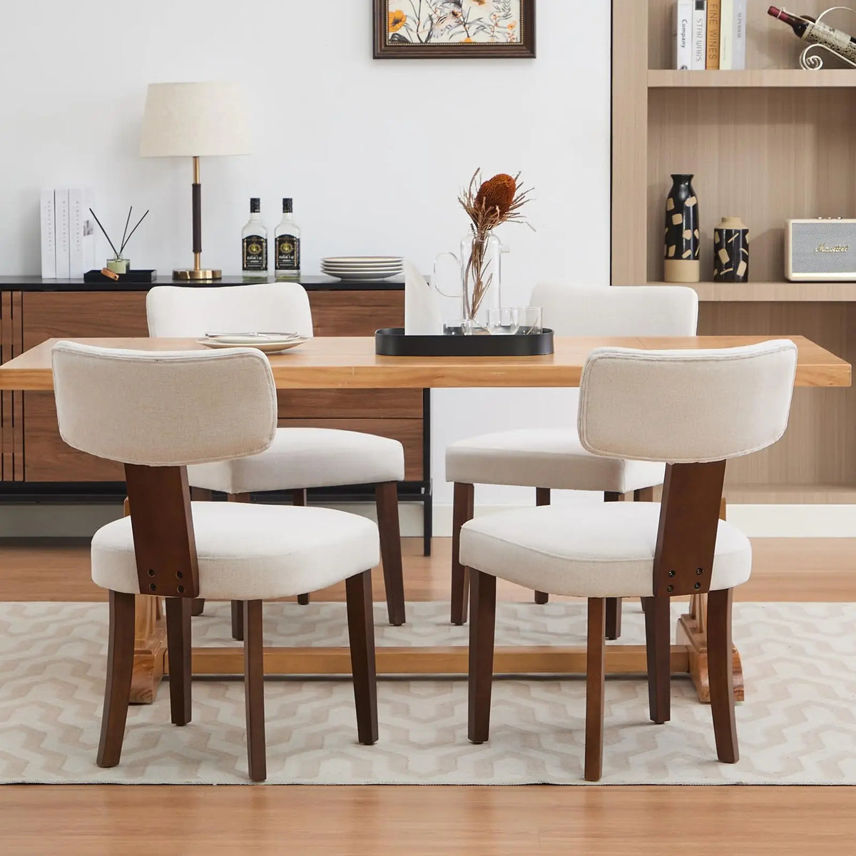 Conjunto de 2 Cadeiras de Jantar Modernas Estofadas, em Tecido de Linho, com Encosto Curvo e Estrutura em Madeira Maciça, Cadeiras Auxiliares para Sala de Estar, Escritório ou Quarto