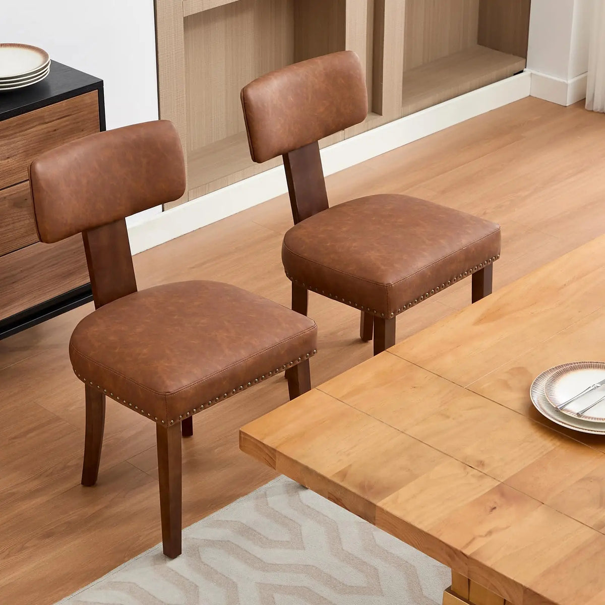 Conjunto de 2 Cadeiras de Jantar Modernas Estofadas, em Tecido de Linho, com Encosto Curvo e Estrutura em Madeira Maciça, Cadeiras Auxiliares para Sala de Estar, Escritório ou Quarto