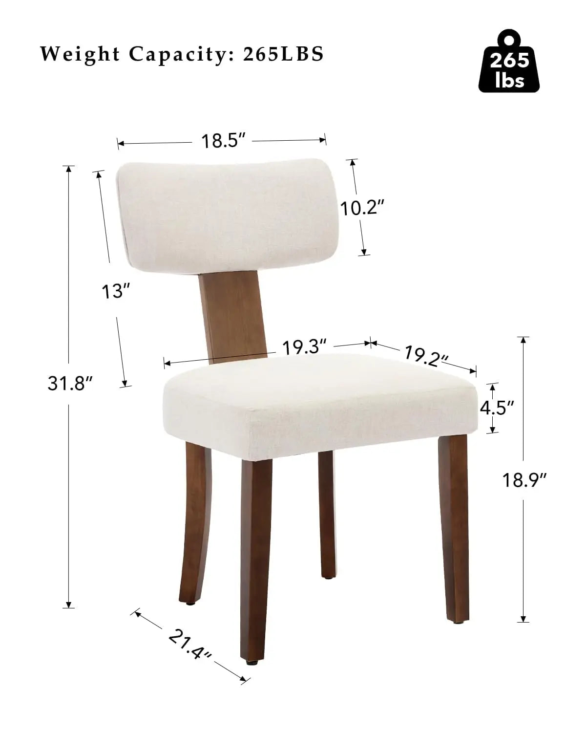 Conjunto de 2 Cadeiras de Jantar Modernas Estofadas, em Tecido de Linho, com Encosto Curvo e Estrutura em Madeira Maciça, Cadeiras Auxiliares para Sala de Estar, Escritório ou Quarto