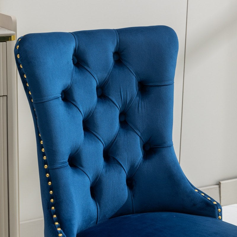 Collection Modern, High-end Tufted Solid Wood Contemporary Velvet Upholstered Dining Chair with Golden Stainless Steel Plating Legs,Nailhead Trim,Set of 2, Blue, DE1601BL