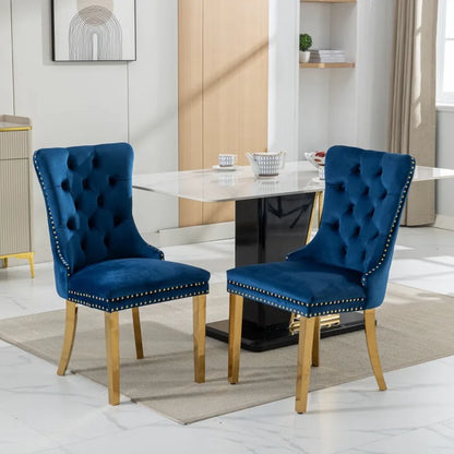 Collection Modern, High-end Tufted Solid Wood Contemporary Velvet Upholstered Dining Chair with Golden Stainless Steel Plating Legs,Nailhead Trim,Set of 2, Blue, DE1601BL