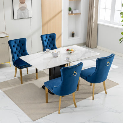 Collection Modern, High-end Tufted Solid Wood Contemporary Velvet Upholstered Dining Chair with Golden Stainless Steel Plating Legs,Nailhead Trim,Set of 2, Blue, DE1601BL