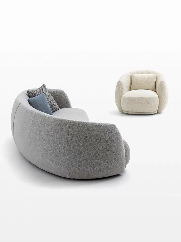 Sofá Curvo Branco de Estilo Italiano para Sala – Design Moderno Minimalista em Tecido, 3 a 4 Lugares
