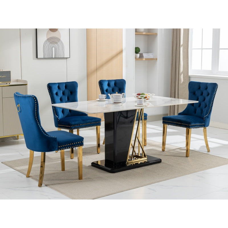 Collection Modern, High-end Tufted Solid Wood Contemporary Velvet Upholstered Dining Chair with Golden Stainless Steel Plating Legs,Nailhead Trim,Set of 2, Blue, DE1601BL