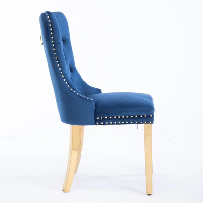 Collection Modern, High-end Tufted Solid Wood Contemporary Velvet Upholstered Dining Chair with Golden Stainless Steel Plating Legs,Nailhead Trim,Set of 2, Blue, DE1601BL
