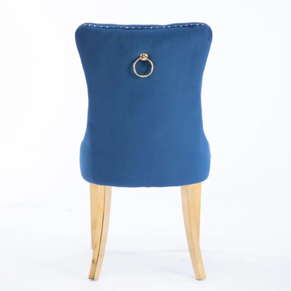 Collection Modern, High-end Tufted Solid Wood Contemporary Velvet Upholstered Dining Chair with Golden Stainless Steel Plating Legs,Nailhead Trim,Set of 2, Blue, DE1601BL