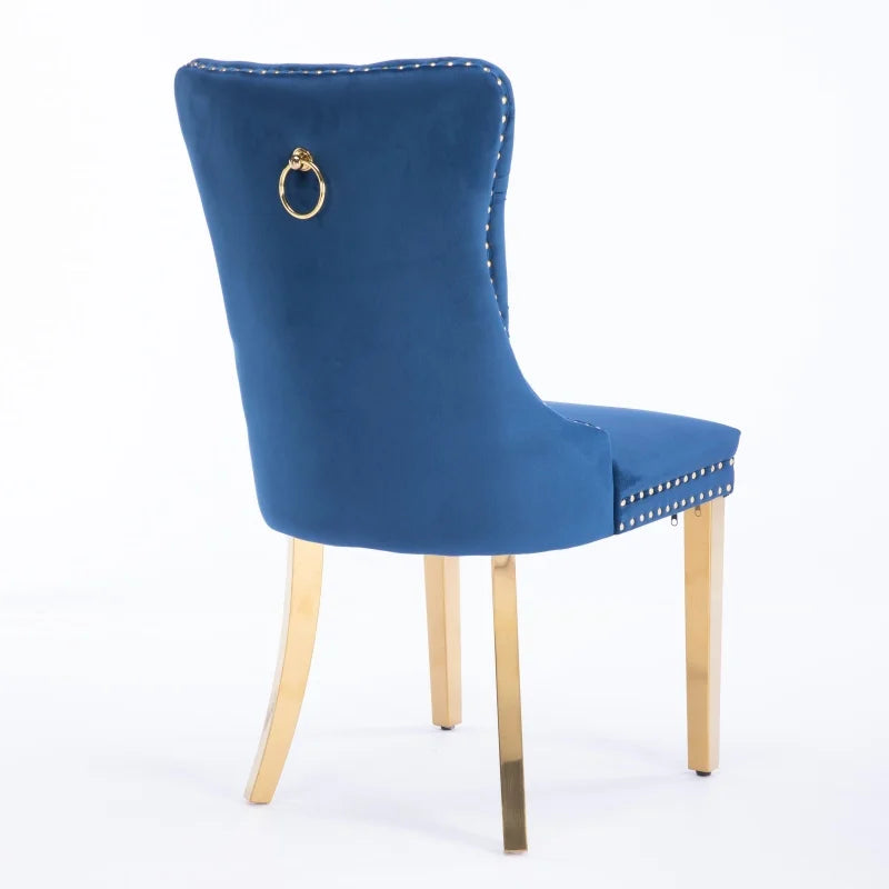 Collection Modern, High-end Tufted Solid Wood Contemporary Velvet Upholstered Dining Chair with Golden Stainless Steel Plating Legs,Nailhead Trim,Set of 2, Blue, DE1601BL