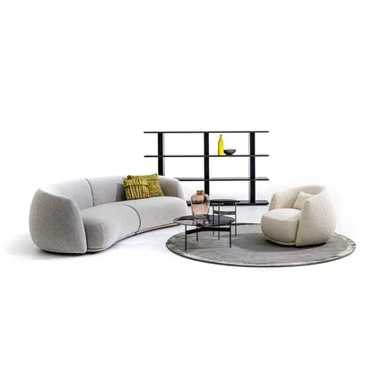 Sofá Curvo Branco de Estilo Italiano para Sala – Design Moderno Minimalista em Tecido, 3 a 4 Lugares
