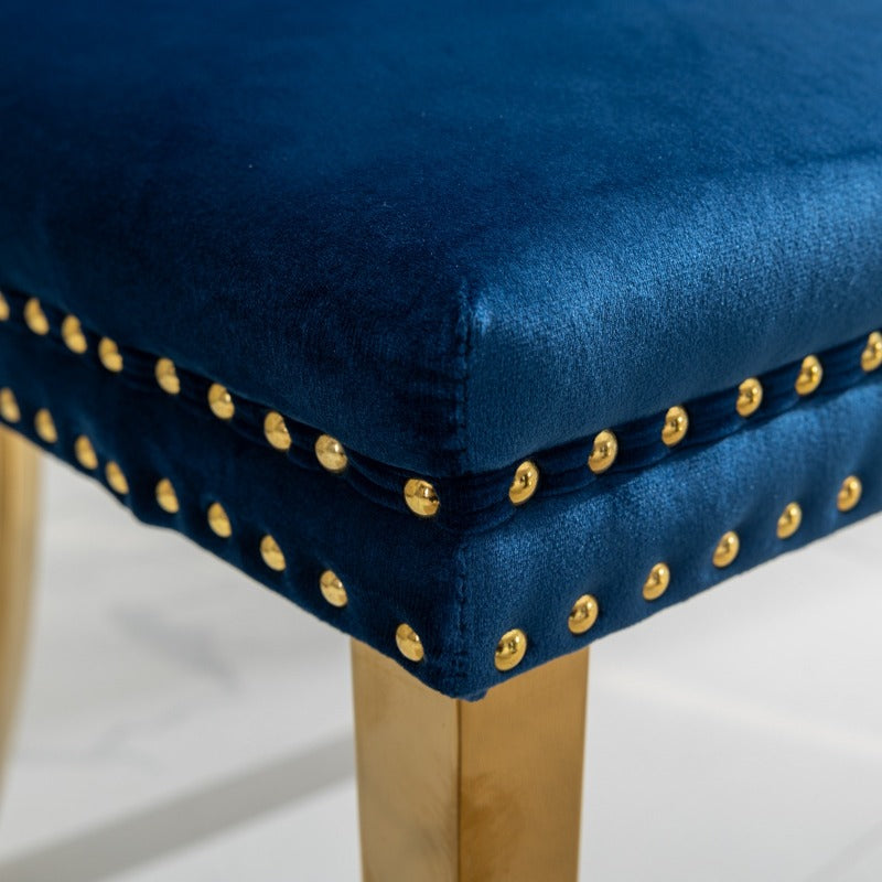 Collection Modern, High-end Tufted Solid Wood Contemporary Velvet Upholstered Dining Chair with Golden Stainless Steel Plating Legs,Nailhead Trim,Set of 2, Blue, DE1601BL