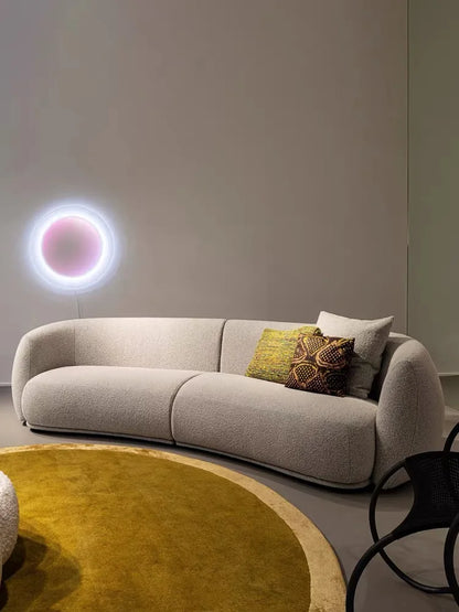 Sofá Curvo Branco de Estilo Italiano para Sala – Design Moderno Minimalista em Tecido, 3 a 4 Lugares
