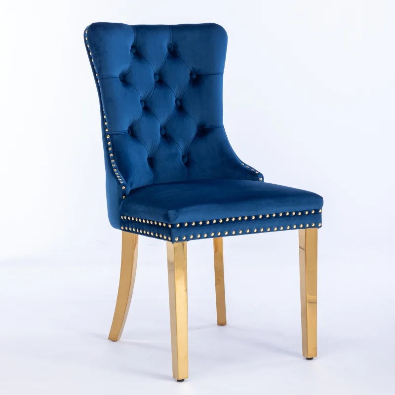 Collection Modern, High-end Tufted Solid Wood Contemporary Velvet Upholstered Dining Chair with Golden Stainless Steel Plating Legs,Nailhead Trim,Set of 2, Blue, DE1601BL