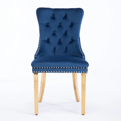 Collection Modern, High-end Tufted Solid Wood Contemporary Velvet Upholstered Dining Chair with Golden Stainless Steel Plating Legs,Nailhead Trim,Set of 2, Blue, DE1601BL