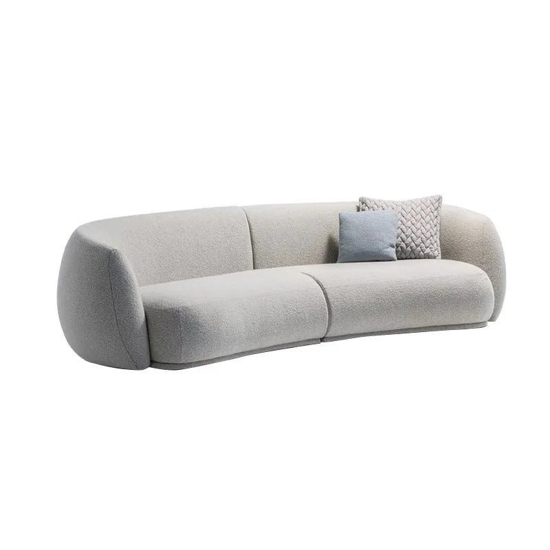 Sofá Curvo Branco de Estilo Italiano para Sala – Design Moderno Minimalista em Tecido, 3 a 4 Lugares
