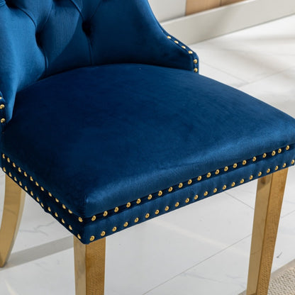 Collection Modern, High-end Tufted Solid Wood Contemporary Velvet Upholstered Dining Chair with Golden Stainless Steel Plating Legs,Nailhead Trim,Set of 2, Blue, DE1601BL
