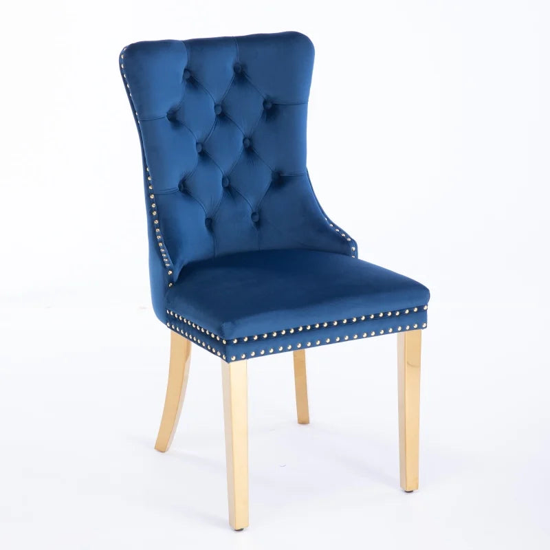 Collection Modern, High-end Tufted Solid Wood Contemporary Velvet Upholstered Dining Chair with Golden Stainless Steel Plating Legs,Nailhead Trim,Set of 2, Blue, DE1601BL