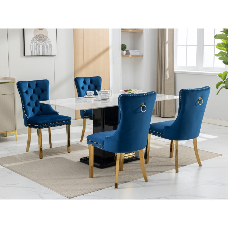 Collection Modern, High-end Tufted Solid Wood Contemporary Velvet Upholstered Dining Chair with Golden Stainless Steel Plating Legs,Nailhead Trim,Set of 2, Blue, DE1601BL