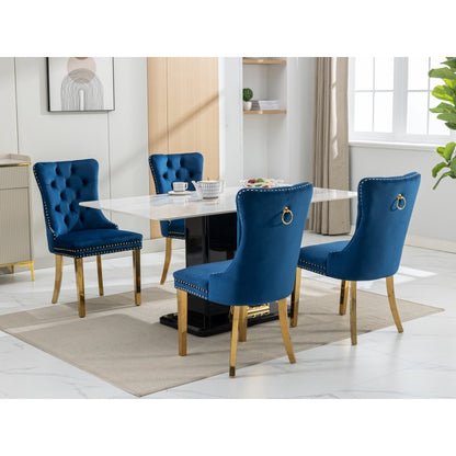 Collection Modern, High-end Tufted Solid Wood Contemporary Velvet Upholstered Dining Chair with Golden Stainless Steel Plating Legs,Nailhead Trim,Set of 2, Blue, DE1601BL